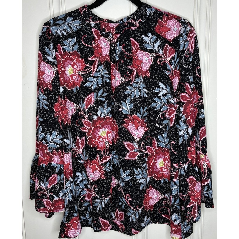 Loft Floral Sz Large Blouse Bell Sleeves Feminine Cottage High Neck Flowy